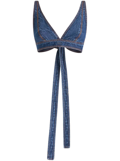 Tie-Fastening Denim Bralette