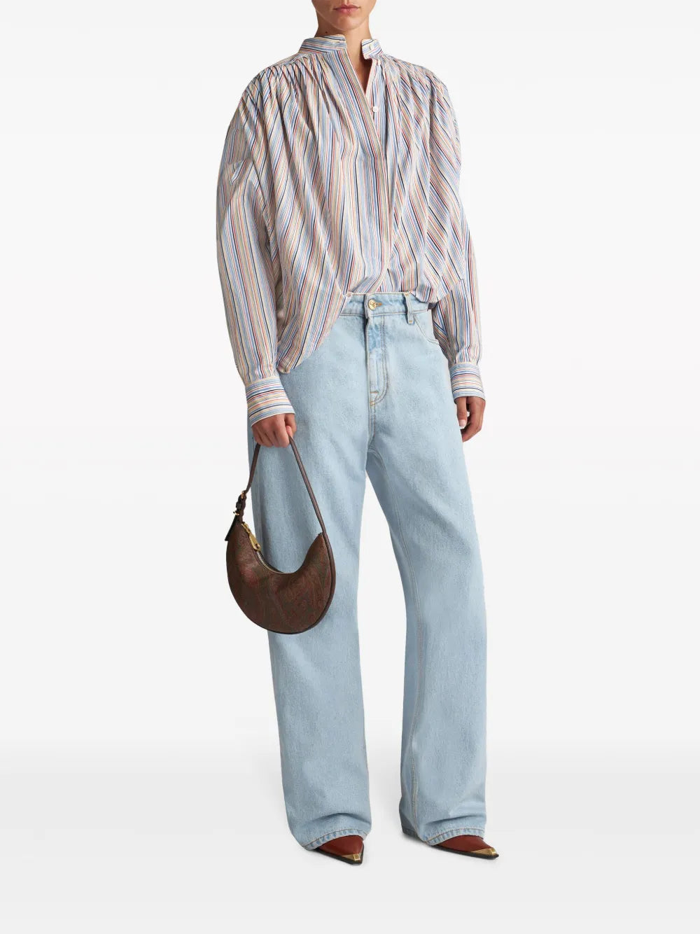 Striped Gathered Cotton Blouse