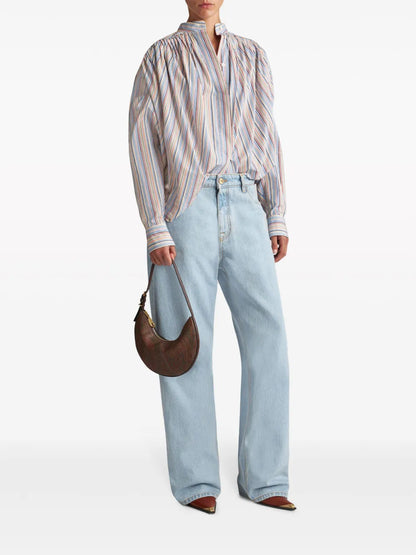 Striped Gathered Cotton Blouse
