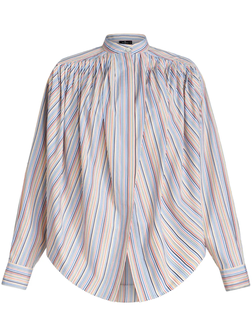 Striped Gathered Cotton Blouse