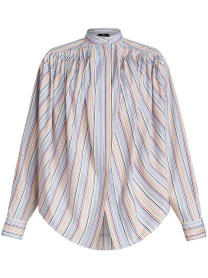Striped Gathered Cotton Blouse