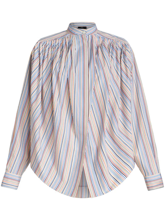 Striped Gathered Cotton Blouse