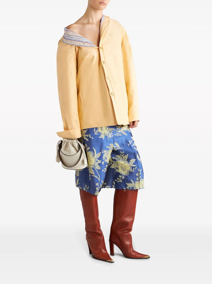 Floral-Jacquard Belted Shorts