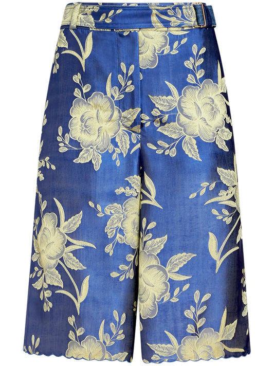 Floral-Jacquard Belted Shorts
