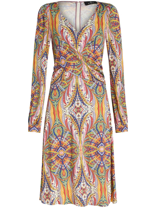 Paisley-Print V-Neck Midi Dress