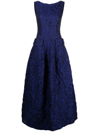Floral-Jacquard Cloqué Gown