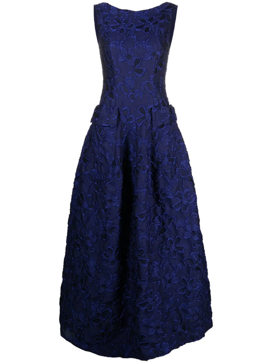 Floral-Jacquard Cloqué Gown