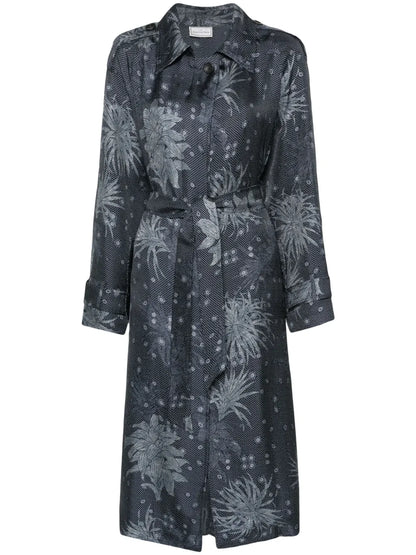 Floral-Print Silk Coat