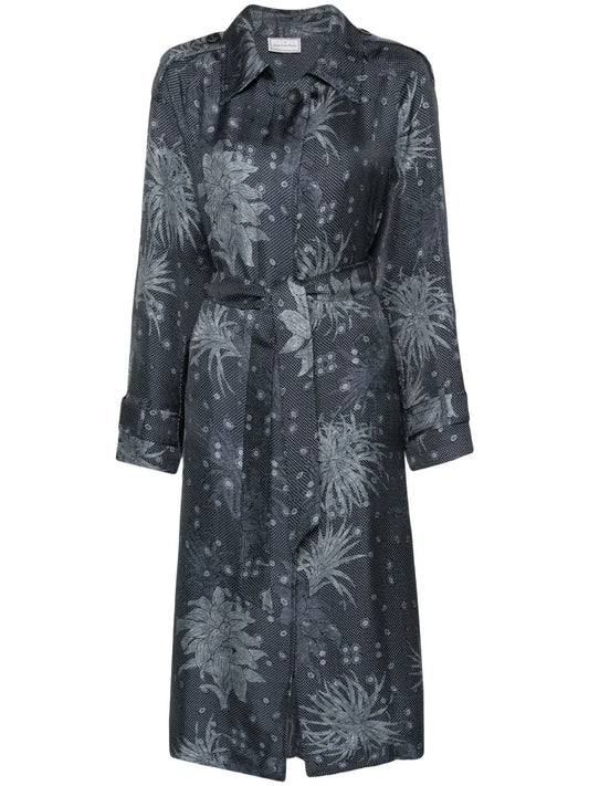 Floral-Print Silk Coat