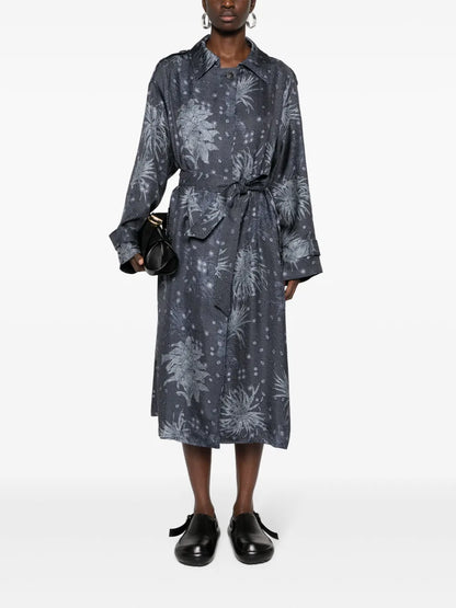 Floral-Print Silk Coat