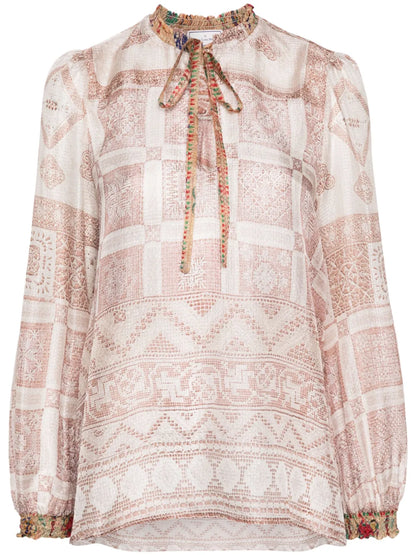 Graphic-Print Silk Blouse