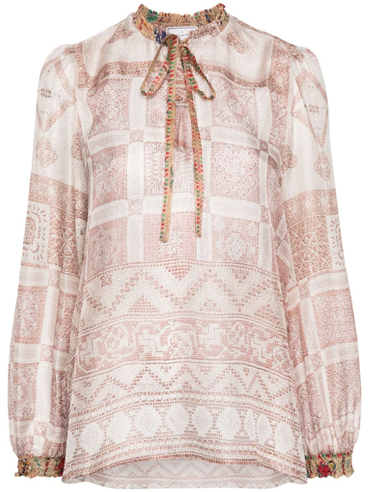 Graphic-Print Silk Blouse