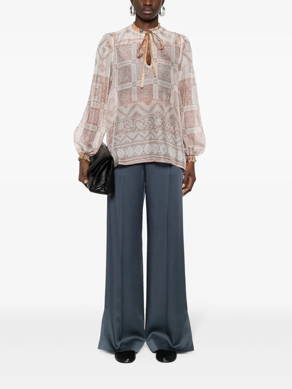 Graphic-Print Silk Blouse