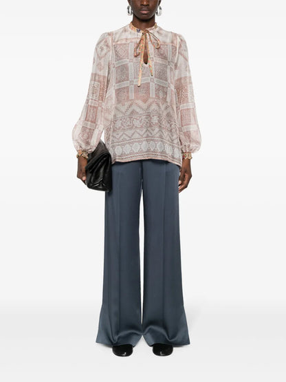 Graphic-Print Silk Blouse
