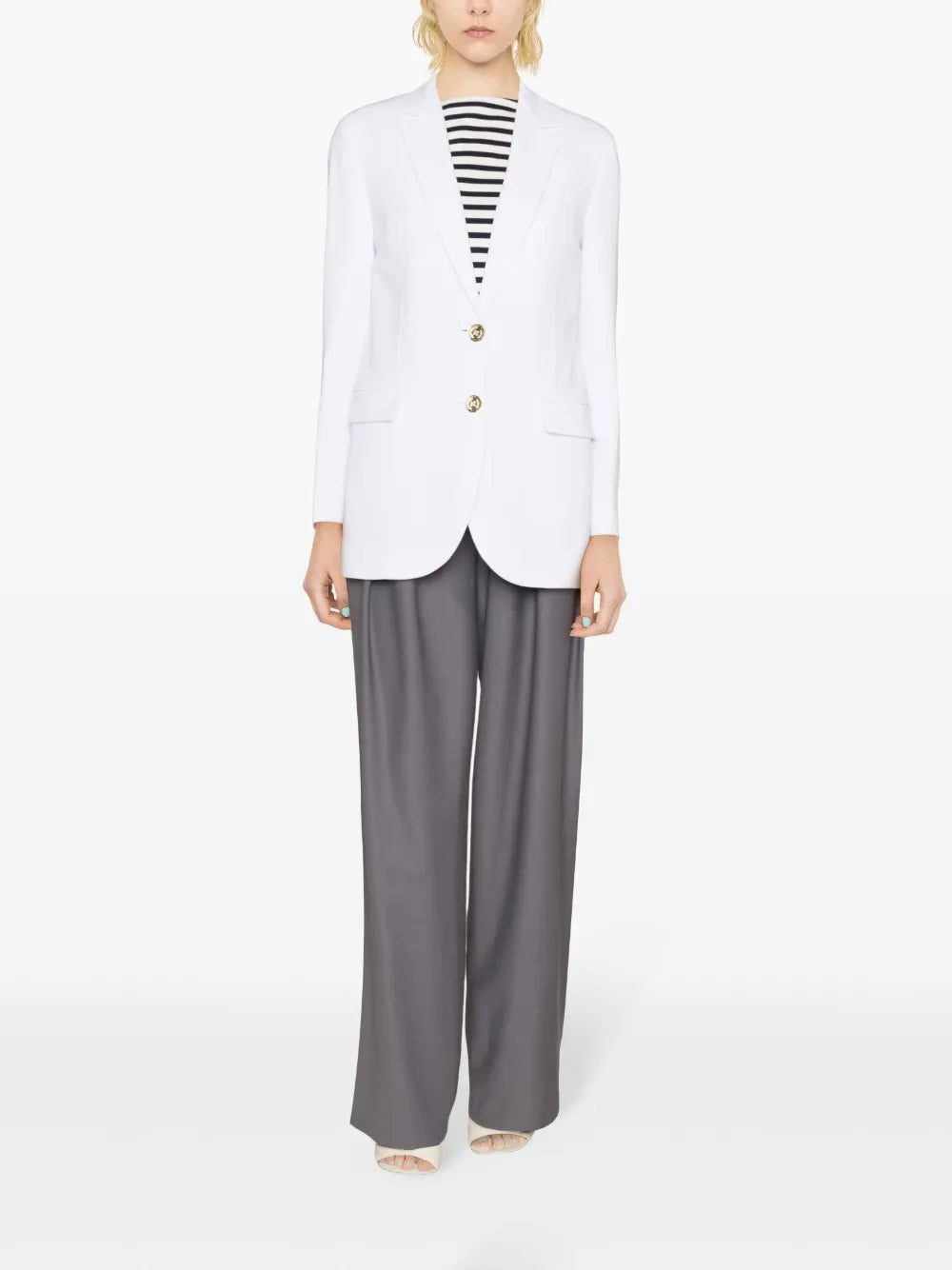 Single-Breasted Crepe-Texture Blazer