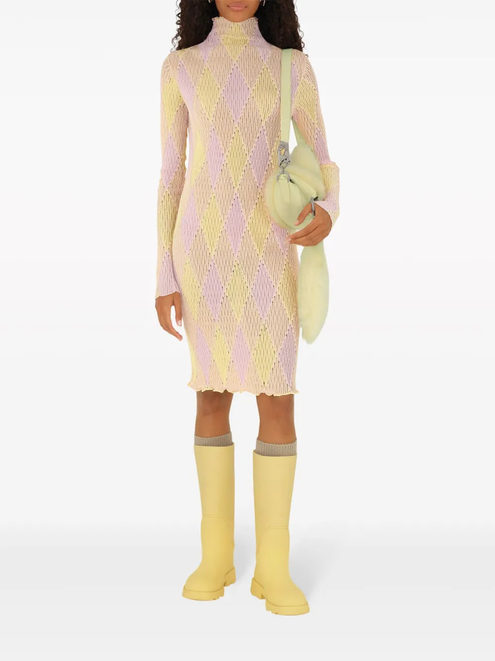 Argyle Ribbed-Knit Dress