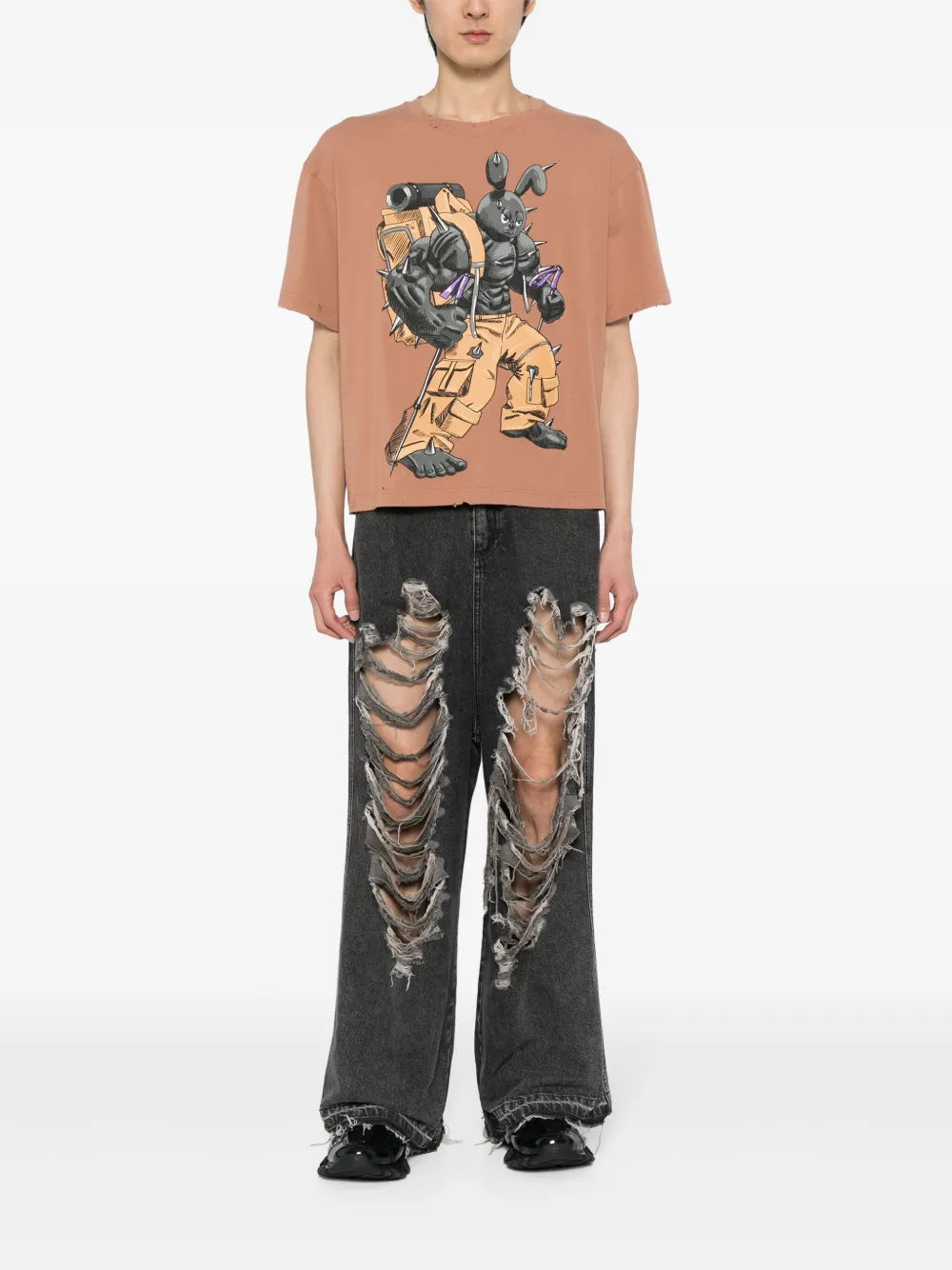Camping Bunny Distress-Detail T-Shirt