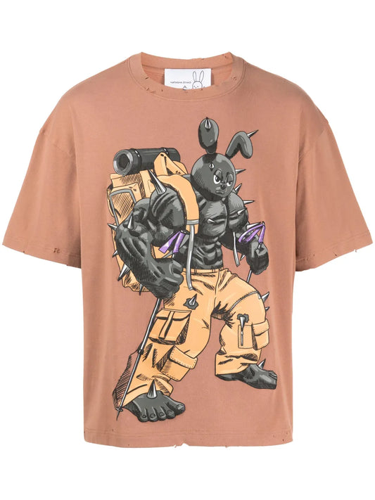 Camping Bunny Distress-Detail T-Shirt