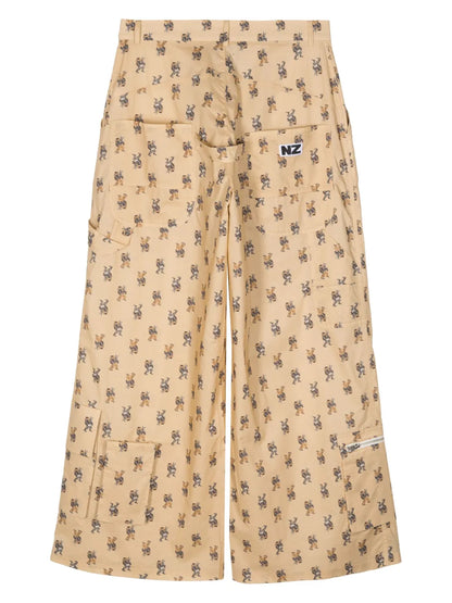 Wide-Leg Graphic-Print Cotton Pants