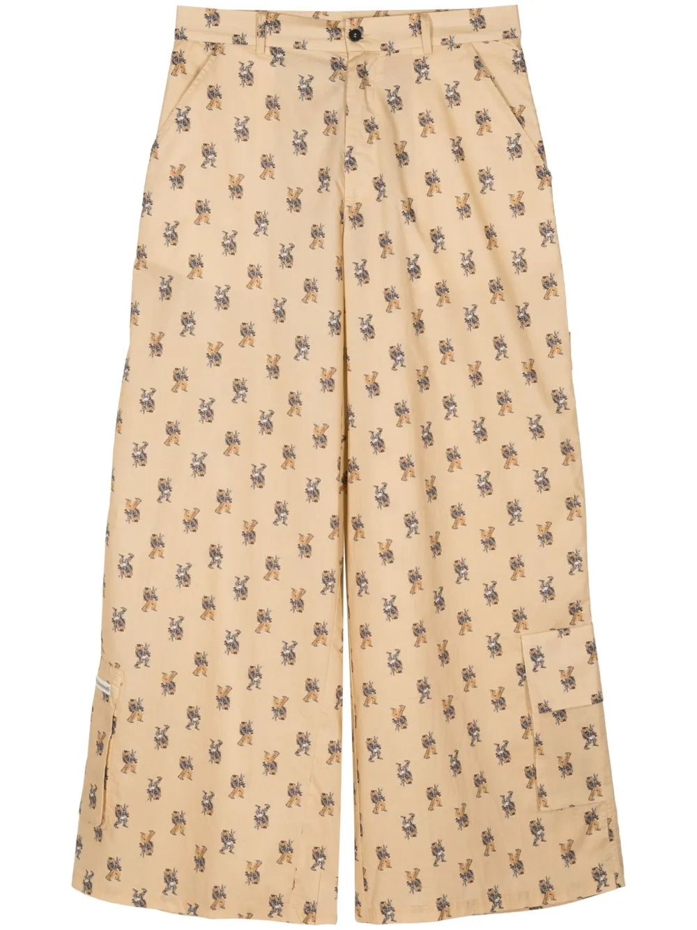 Wide-Leg Graphic-Print Cotton Pants