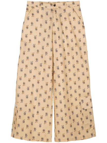 Wide-Leg Graphic-Print Cotton Pants