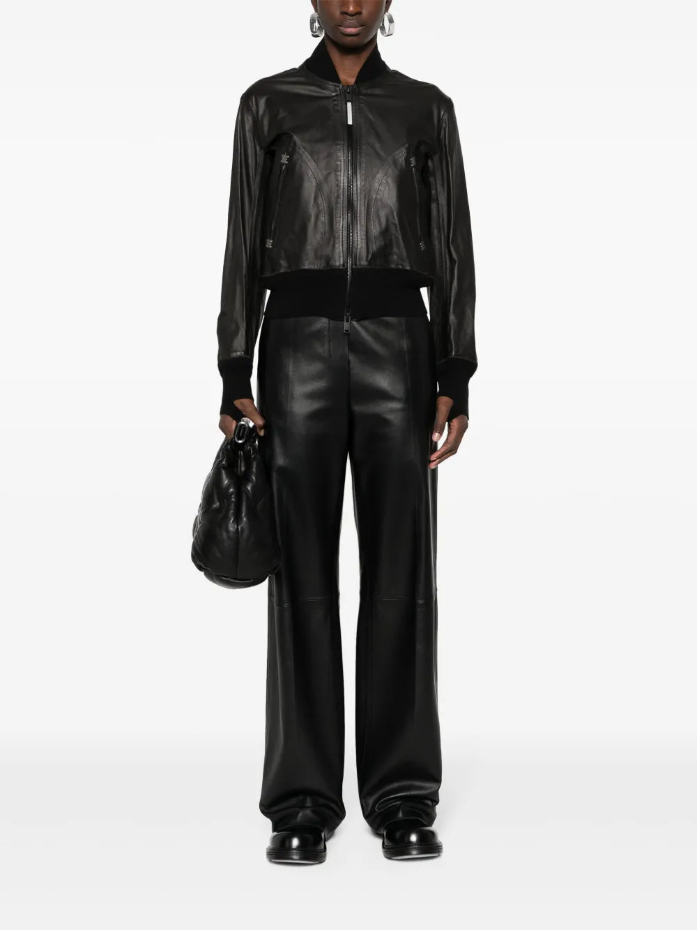 Zip-Up Leather Bomber Jacket