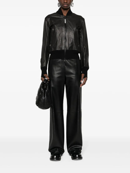 Zip-Up Leather Bomber Jacket