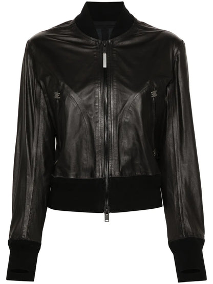 Zip-Up Leather Bomber Jacket