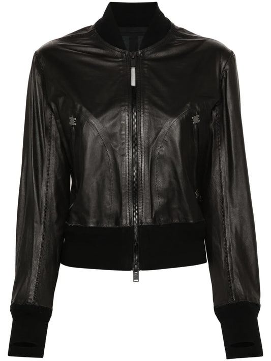 Zip-Up Leather Bomber Jacket