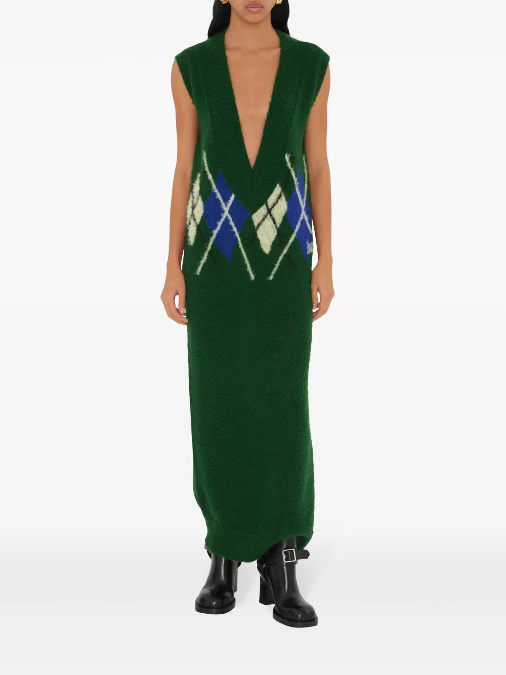 Argyle-Intarsia Wool Maxi Dress