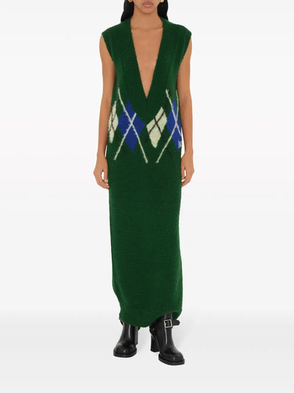 Argyle-Intarsia Wool Maxi Dress
