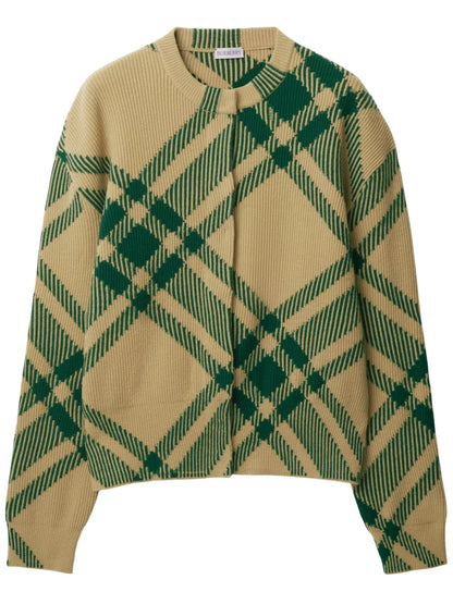 Check-Pattern Wool-Blend Cardigan