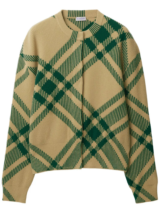 Check-Pattern Wool-Blend Cardigan
