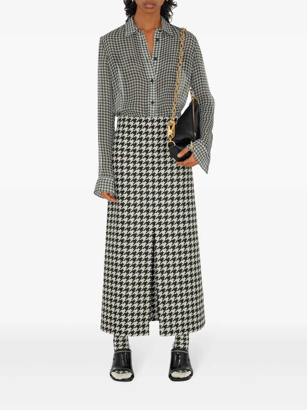 Houndstooth-Print Silk Shirt