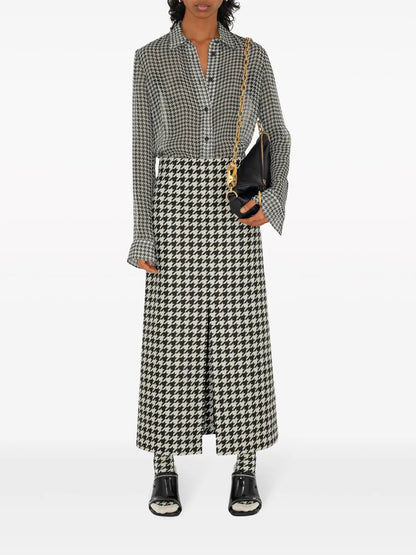 Houndstooth-Print Silk Shirt