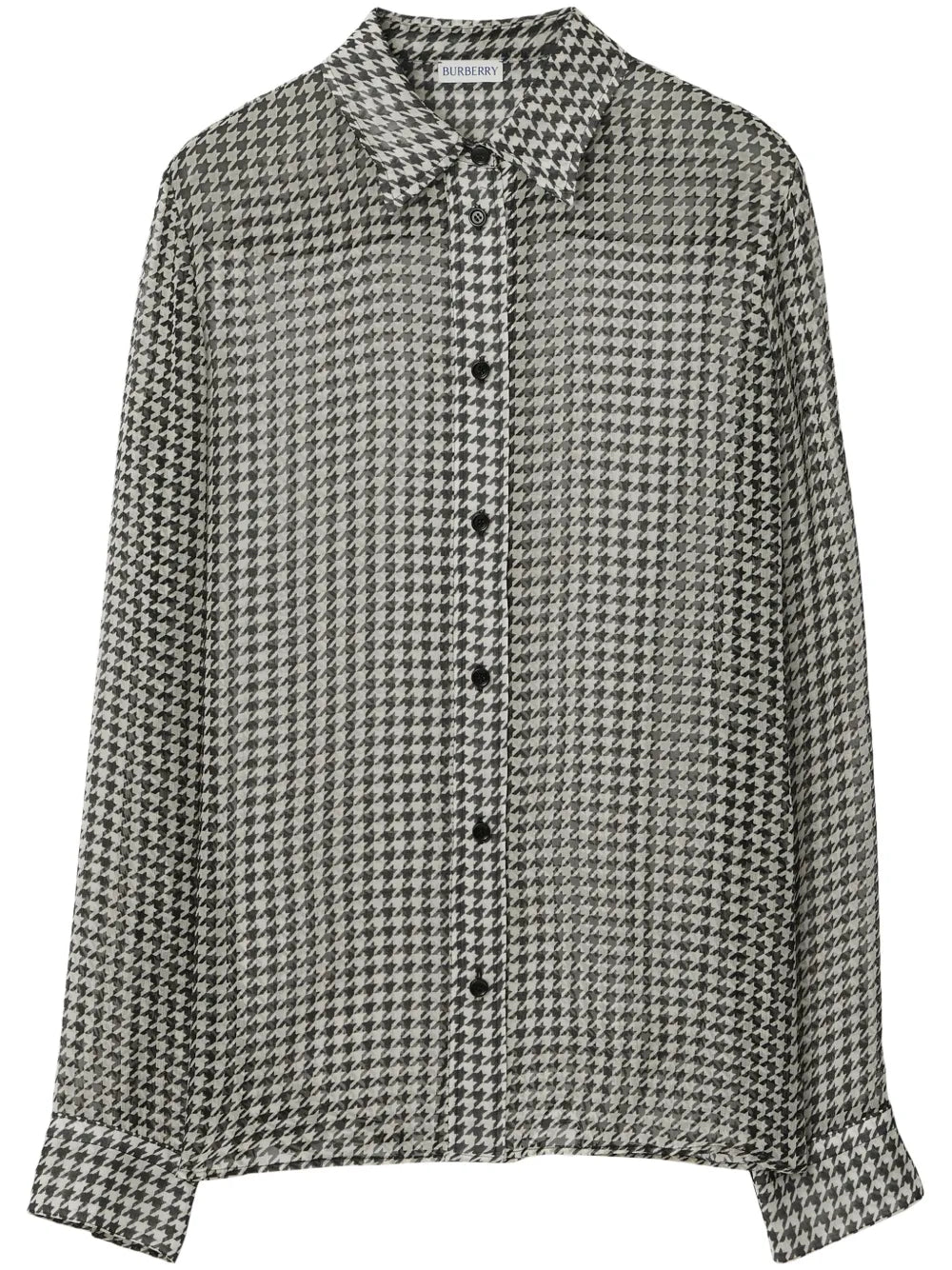 Houndstooth-Print Silk Shirt