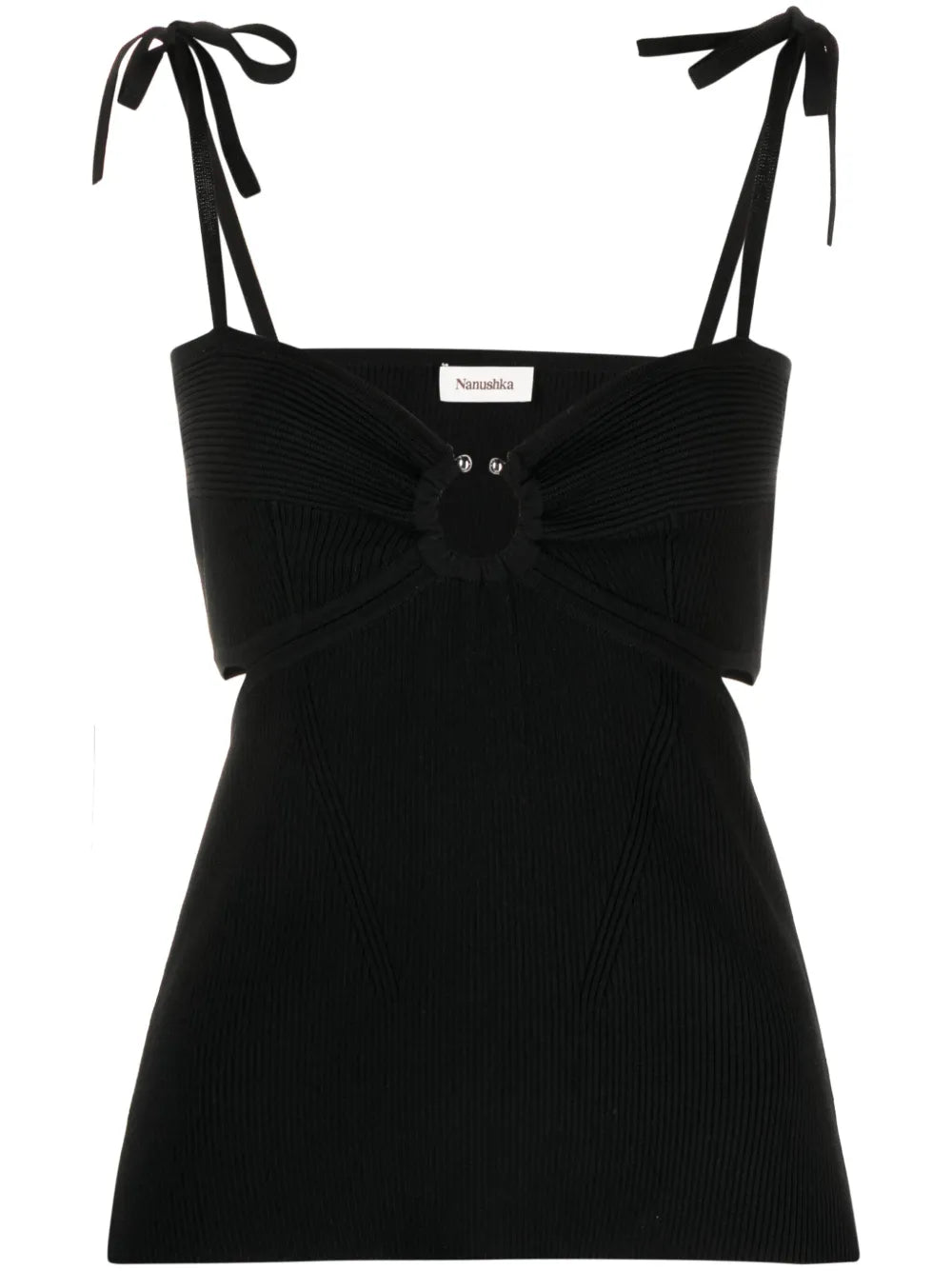 Tied-Straps Fine-Ribbed Top