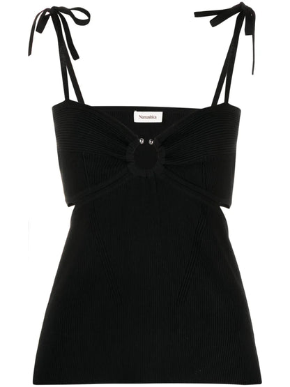 Tied-Straps Fine-Ribbed Top