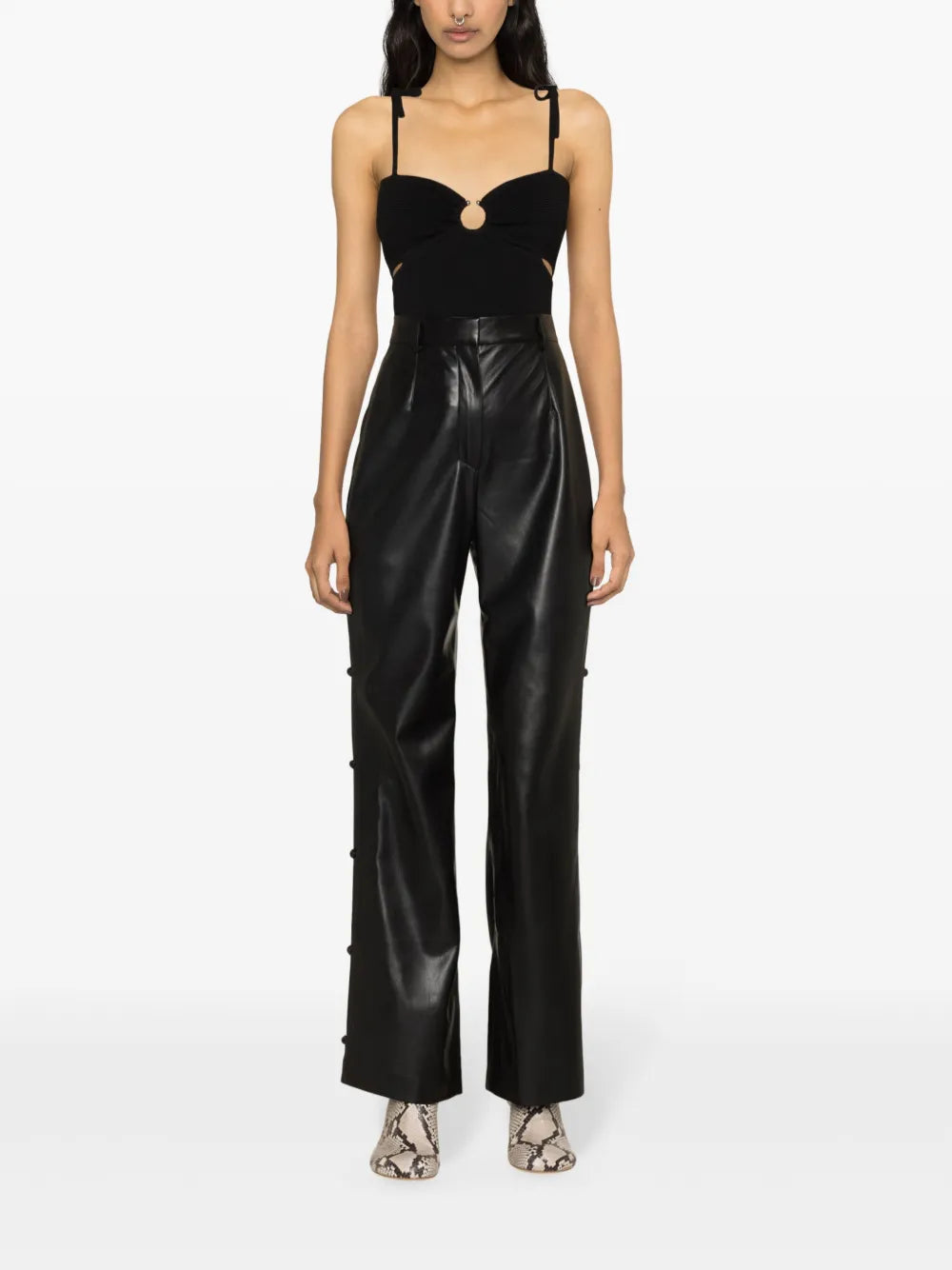 Tied-Straps Fine-Ribbed Top
