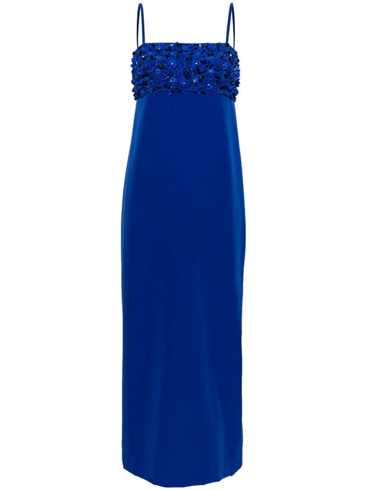 Floral-Appliqué Midi Dress
