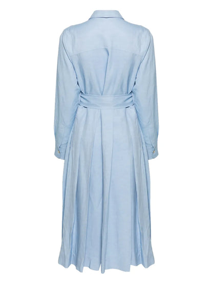 Long-Sleeve Pleated Shirt Dress