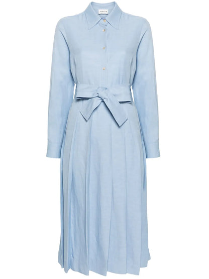 Long-Sleeve Pleated Shirt Dress