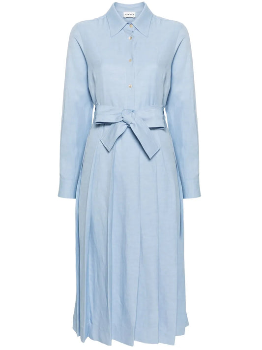Long-Sleeve Pleated Shirt Dress