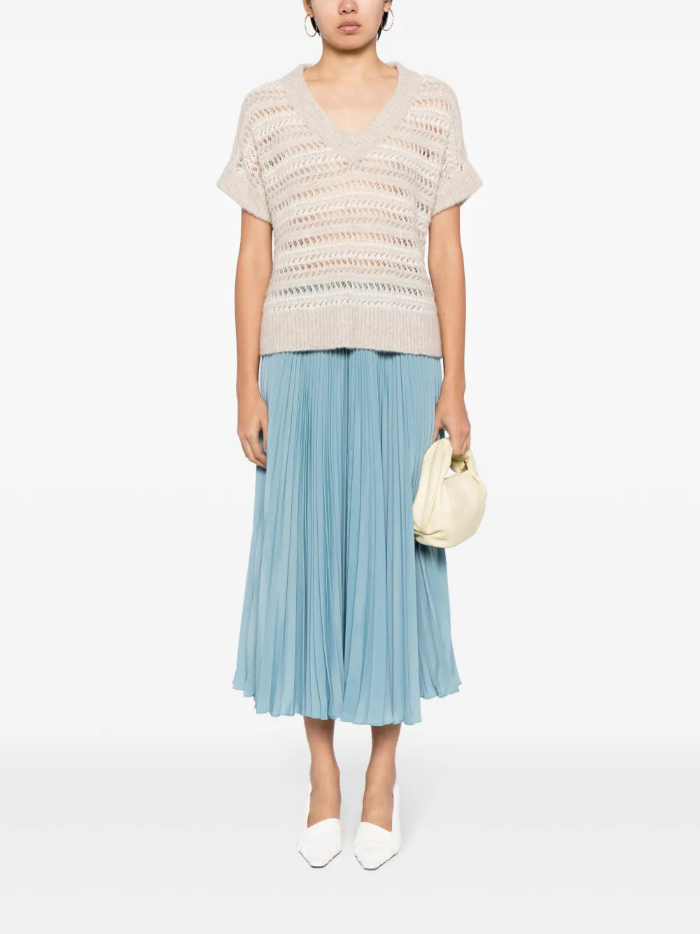 Open-Knit V-Neck Top