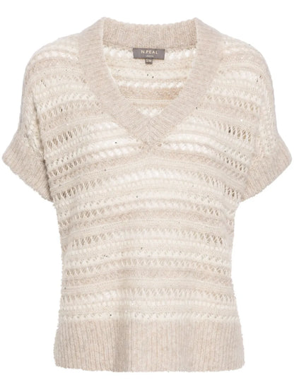 Open-Knit V-Neck Top