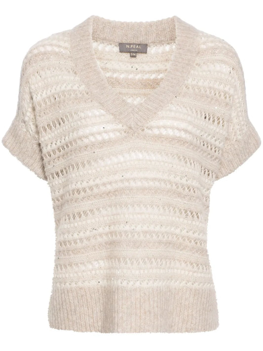 Open-Knit V-Neck Top