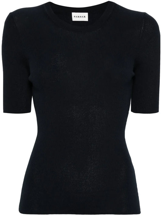 Short-Sleeve Ribbed-Knit Top