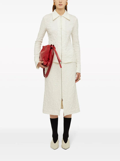 Textured-Finish Zip-Up Midi Skirt