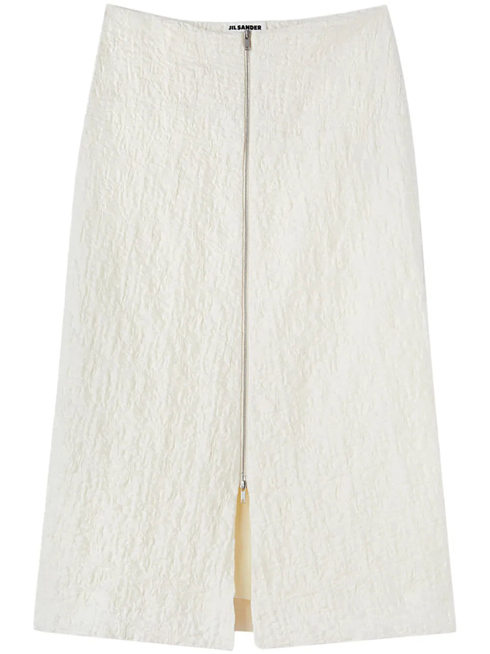 Textured-Finish Zip-Up Midi Skirt