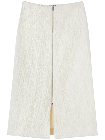 Textured-Finish Zip-Up Midi Skirt
